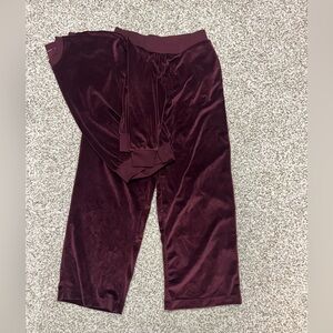 Women's Velvet Long Sleeve & Pants Pajama Set in Deep Wine